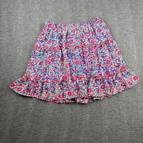 Sienna Sky Floral Tiered Mini Skirt Womens Medium Blue Pink Ruffle Elastic Waist - Picture 7 of 7